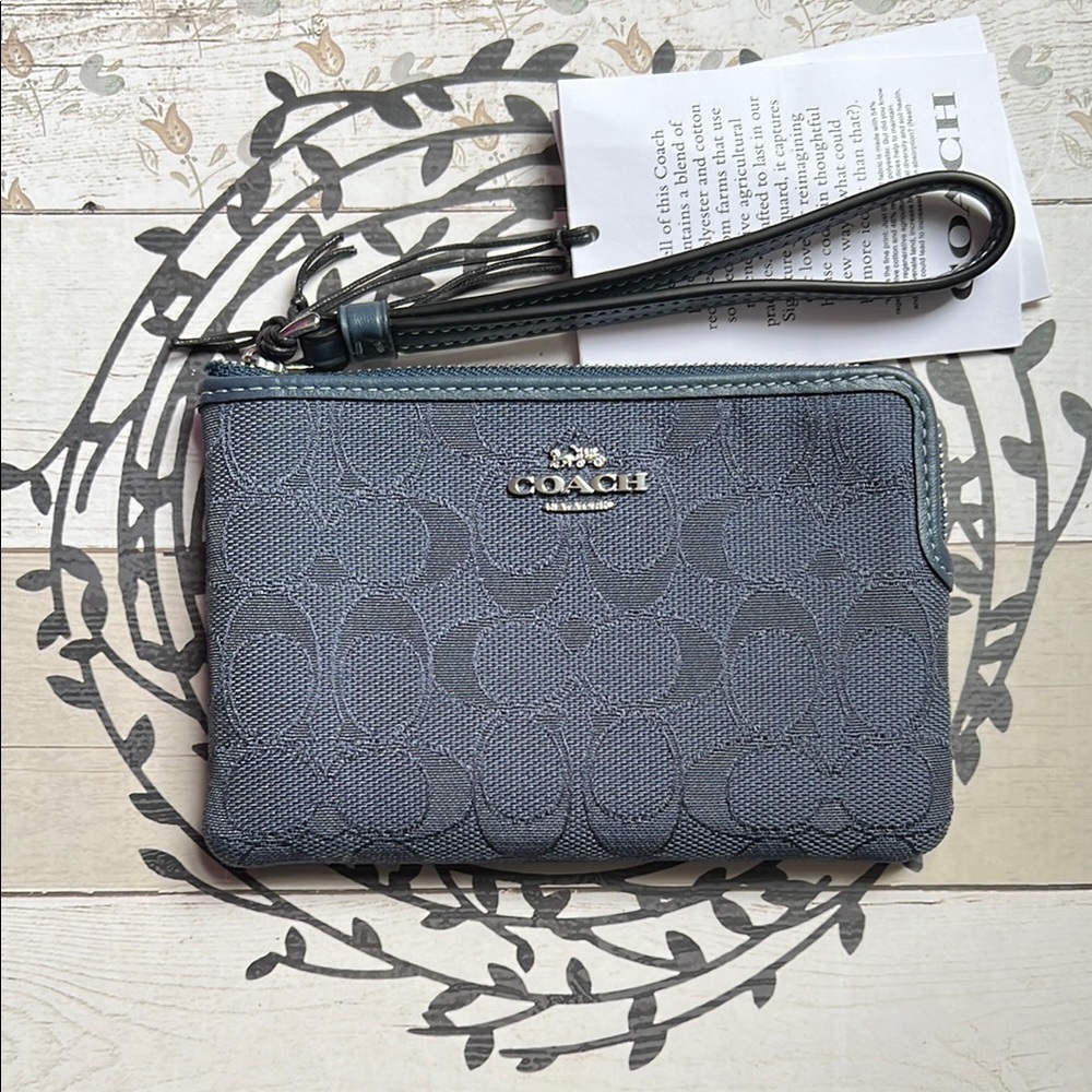 Corner Zip Wristlet In Signature Jacquard Denim
